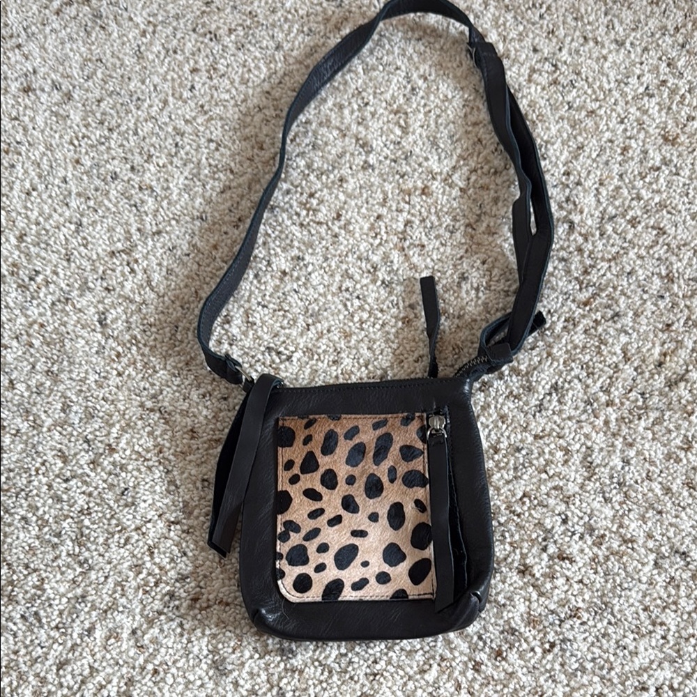 Carla Mancini Brown Crossbody Bag with Leopard Front Pocket